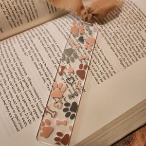 Acrylic Paw Print Bookmark with Ribbon